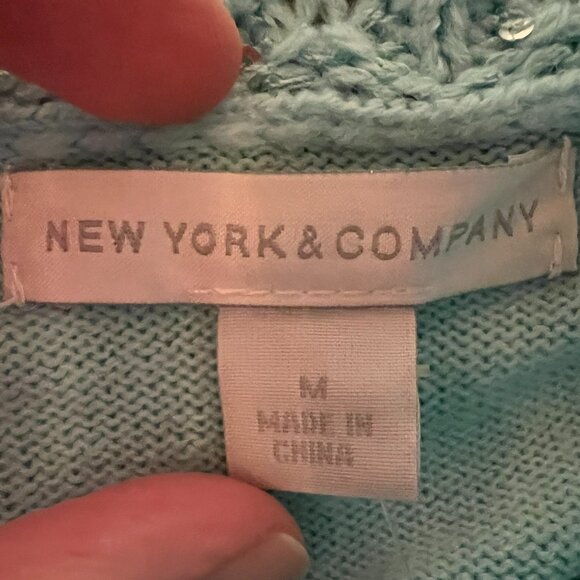 New York & Co Aqua Cowlneck Sweater with Sequins - Medium - Picture 5 of 7